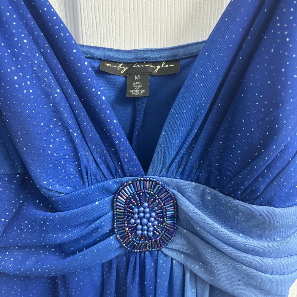 Vintage Y2K Dress Medium Blue Ombré Babydoll Sparkle Shimmer Glitter Hi-Low Hem - Picture 2 of 9